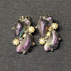 1950's Vintage Aurora Borealis Art Glass and Pearl Clip Earrings
